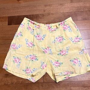 Linen Ralph Lauren Yellow Shorts with Pink Rose Print
